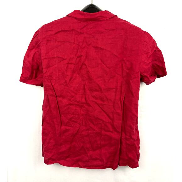 Real Clothes Saks Fifth Avenue Blouse Womens LARGE Red 100% Linen Top - Picture 8 of 9
